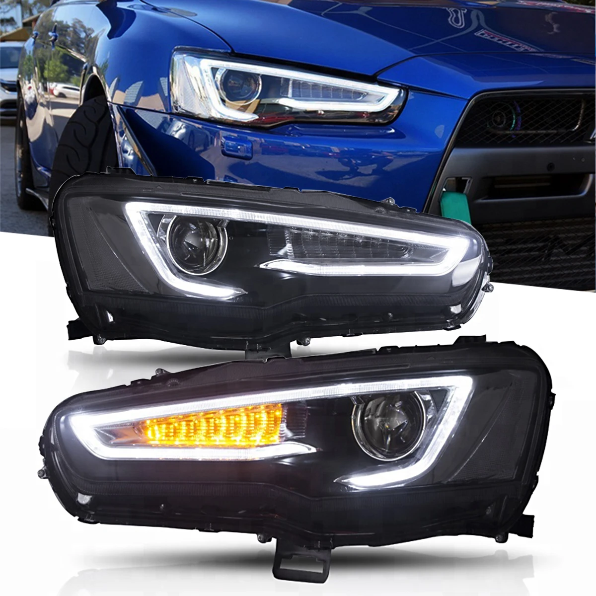 

Auto Headlights For Mitsubishi Lancer EVO X 2008-2017 Non Demon Eyes Projector Audi Style Car Accessories LED Lamps Assembly