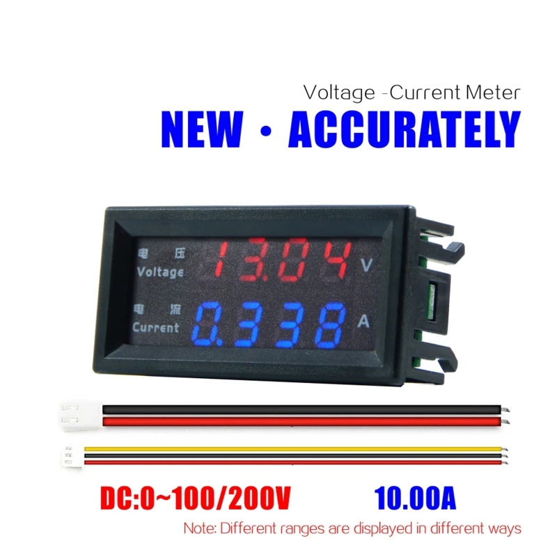 4 цифры Высокая Точность DC 100V 200V 10A Вольтметр Амперметр Двойной светодиодный