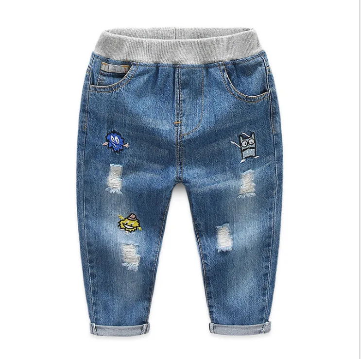 

2019 Spring And Autumn New Products Crawler BOY'S Denim Trousers Korean-style Cartoon Embroidery Baby Jeans a Generation of Fat