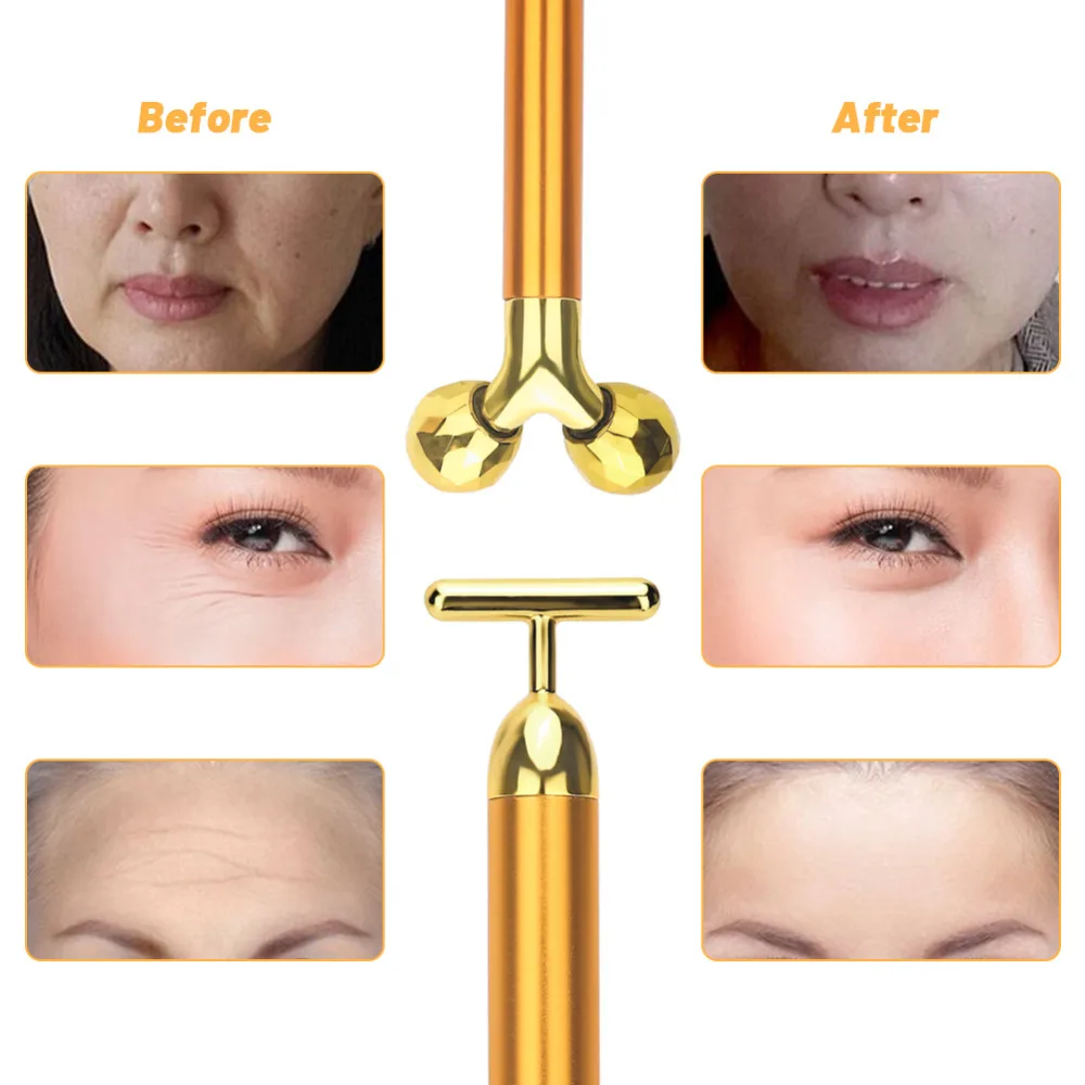 24k Golden Energy Beauty Bar Set Vibrating Facial Jade Roller Jade Massage Roller Face Lifting Anti Aging Tighten Skin Care Tool
