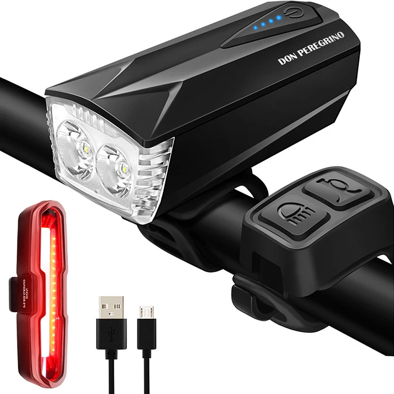 S1 светодиодный велосипедный головной светильник, задний светильник, набор с зарядкой от USB, 400 люменов, велосипедный передний светильник, плюс функция рога с 110 люменов - Цвет: S1 Light Set