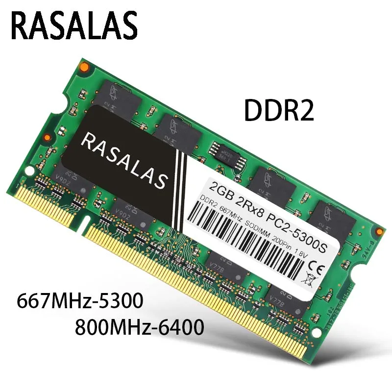 Rasalas 노트북 메모리 Sodimm, DDR2L RAM, 2GB, 667Mhz, 800Mhz, PC2-5300S 6400S SO-DIMM, 1,8V 노트북, 200 핀