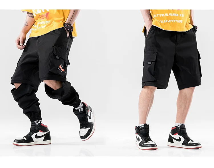 Новые модные съемные повседневные брюки-карго Мужские штаны-шаровары с высокой улицей в стиле хип-хоп свободные штаны для бега карго