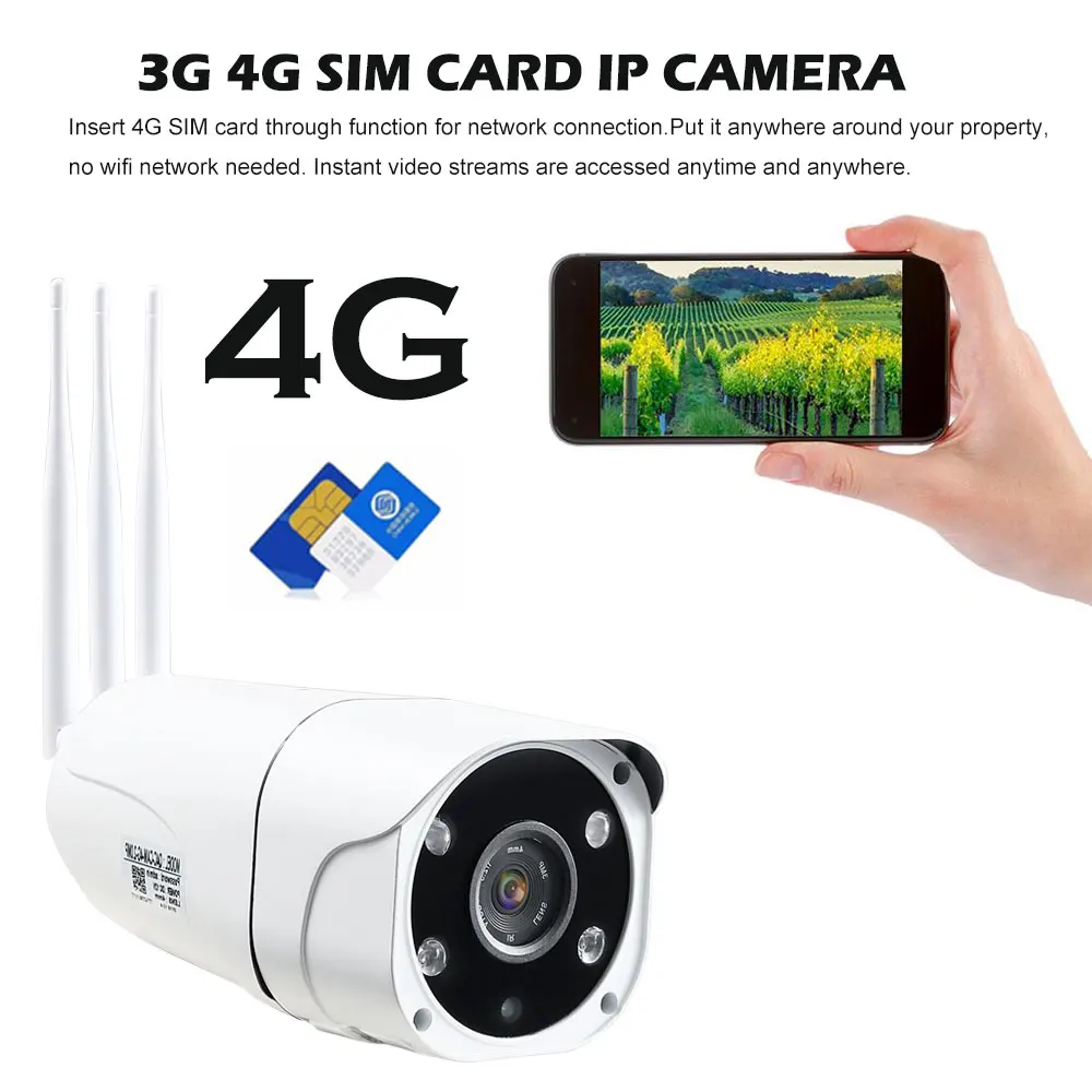 Ip-камера CCTV сеть 3g 4G WiFi камера Поддержка SIM TF карта 1080P HD P2P двухстороннее аудио ночного видения Водонепроницаемый IP66