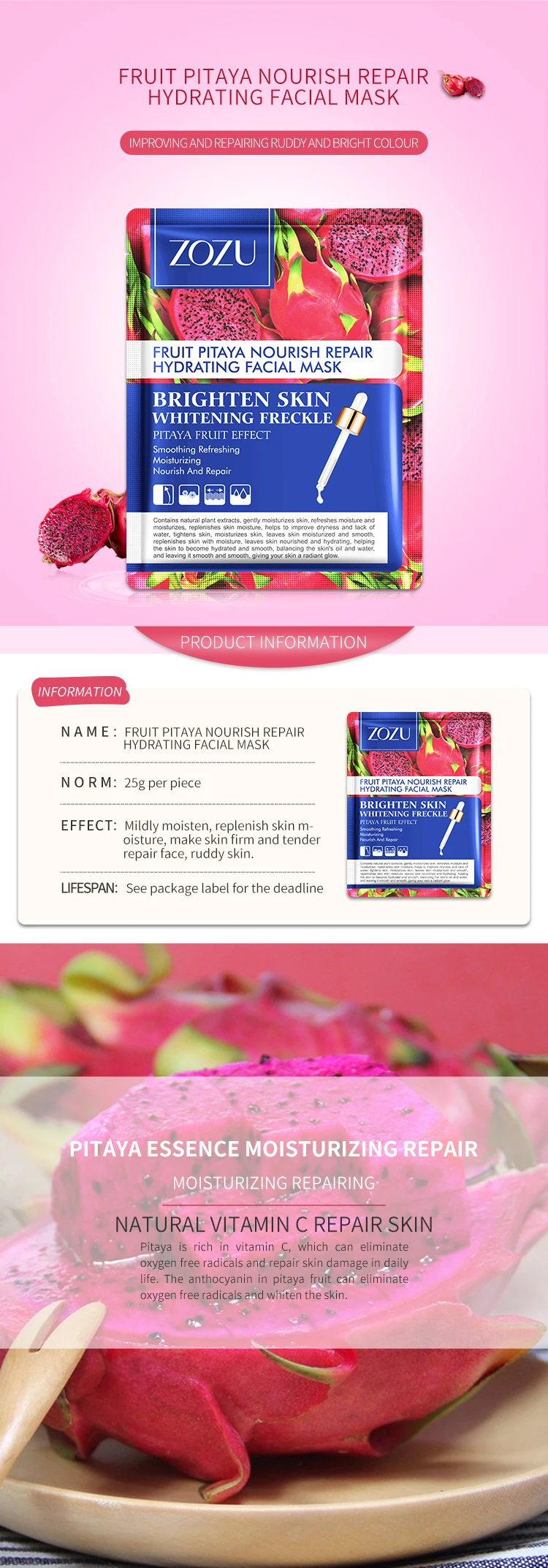 Private Label Wholesale ZOZU Fruit Mango pineapple pitaya mangosteen Natural organic Moisturizing Nourishing face mask