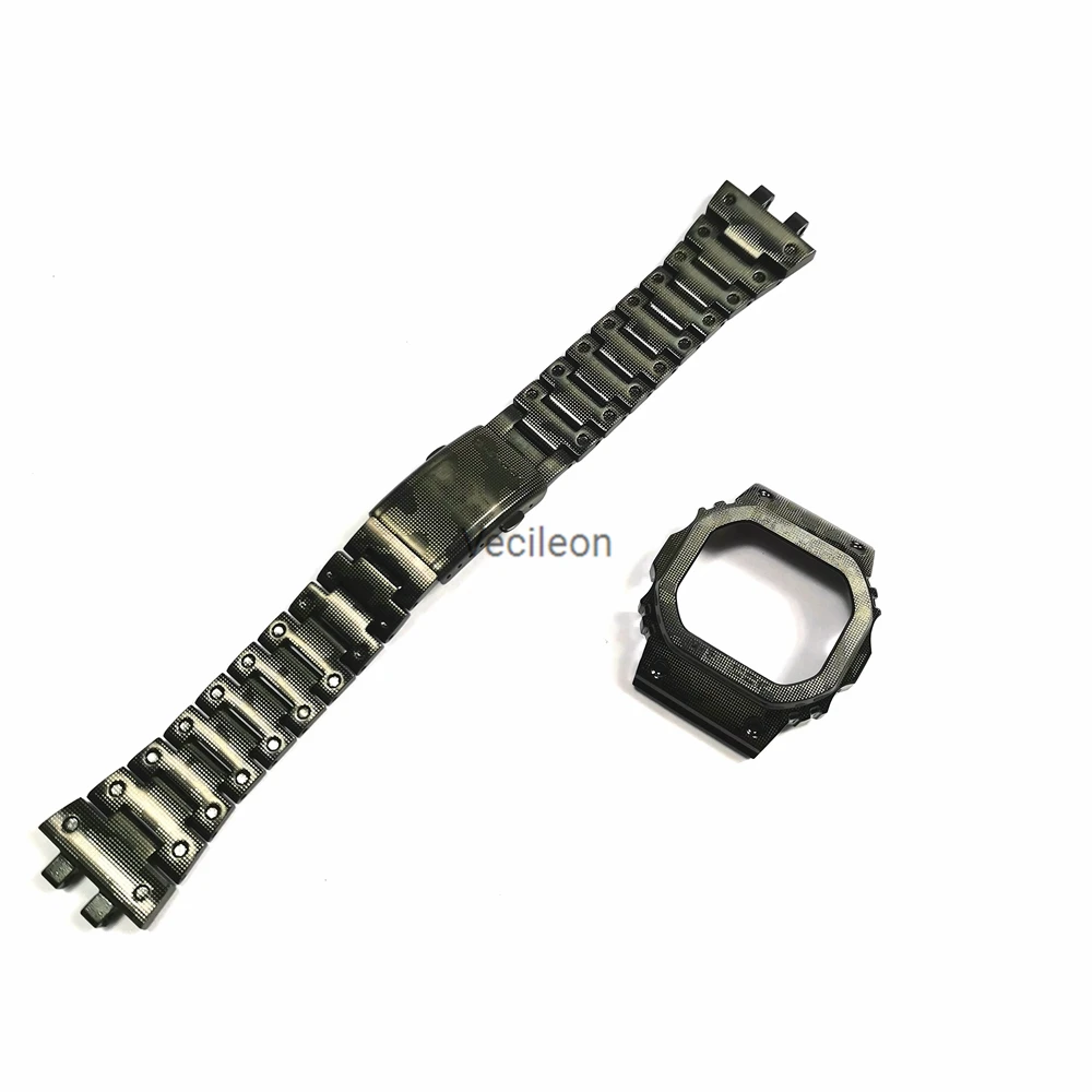 $97.93 Camouflage And Blue 316 Stainless Steel Watchbands And Bezel For Gmw-B5000 Metal Steel Watch Bracel