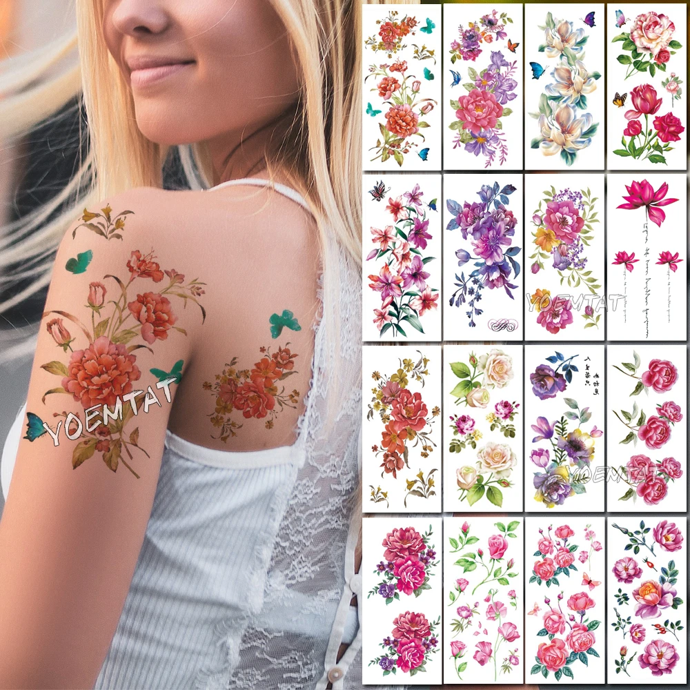Temporary Armband Tattoo Waterproof Temporary Tattoo Sticker Flower Lotus Tattoo Sleeve Female Wrist Arm Cover Tattoo Fake Girl Temporary Tattoos Aliexpress