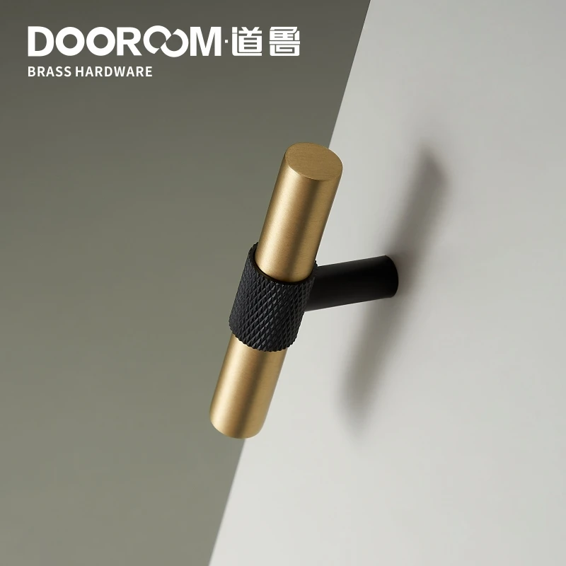 Латунные мебельные ручки Dooroom современные накатанные черные и золотые для шкафа