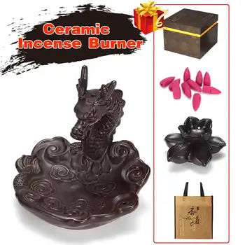 

10pcs Cones Dragon Smog Ceramic Backflow Incense Burner Tea Ceremony With Gift Box Teahouse Ornament Smoke Waterfall Incense