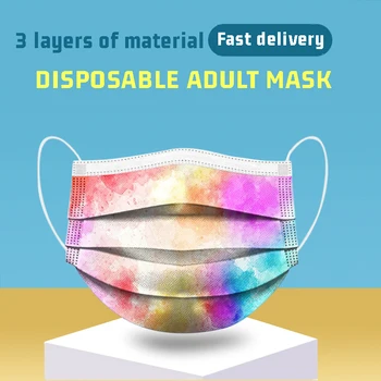 

50/100/200/500pcs Disposable Face Mask 3 Layer Filter Dustproof Civil Breathable Mouth Mask Adult Print Colour Face Mouth Masks