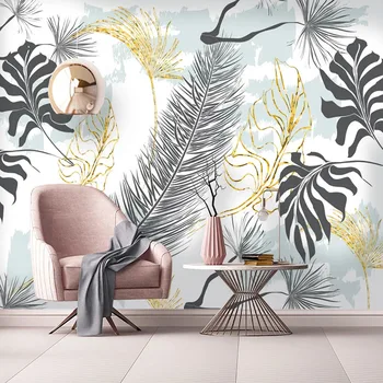 

3D Wallpaper Modern Nordic Simple Tropical Gold Hand-painted Banana Leaves Murals Living Room Bedroom Home Decor Wall Painting