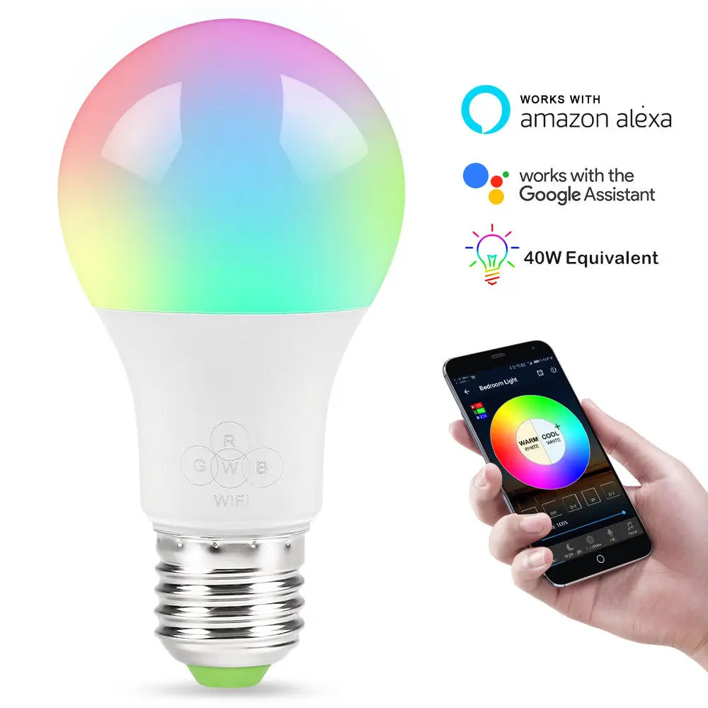 

E27 WiFi Smart Light Bulb Dimmable Multicolor Wake-Up Lights LED Lamp Compatible for Alexa & Google Assist