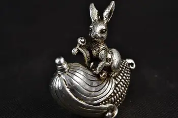 

Old Decorated Handwork Miao Silver Carving Rabbit Sitting On The Corn Statue