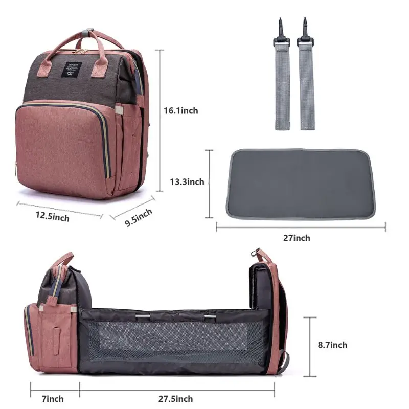

2 IN 1 Folding Crib Backpack Multifunctional Large-Capacity Diaper Bag R2JF