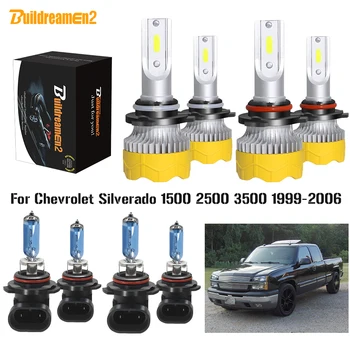 

Buildreamen2 4 X Car Headlight High Low Beam Auto LED Halogen Headlamp Bulb 12V For Chevrolet Silverado 1500 2500 3500 1999-2006