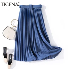 Женская длинная плиссированная юбка сремнем TIGENA, трапециевидная юбкас высокой талией для женщин на весну-лето