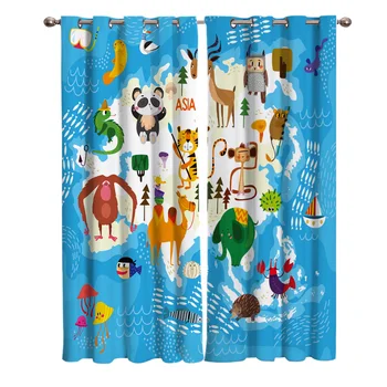 

Island Animals Natural Cartoon Curtains For Kids Boy Girl Bedroom Living Room Cortinas Custom Drape Kitchen Window Curtains