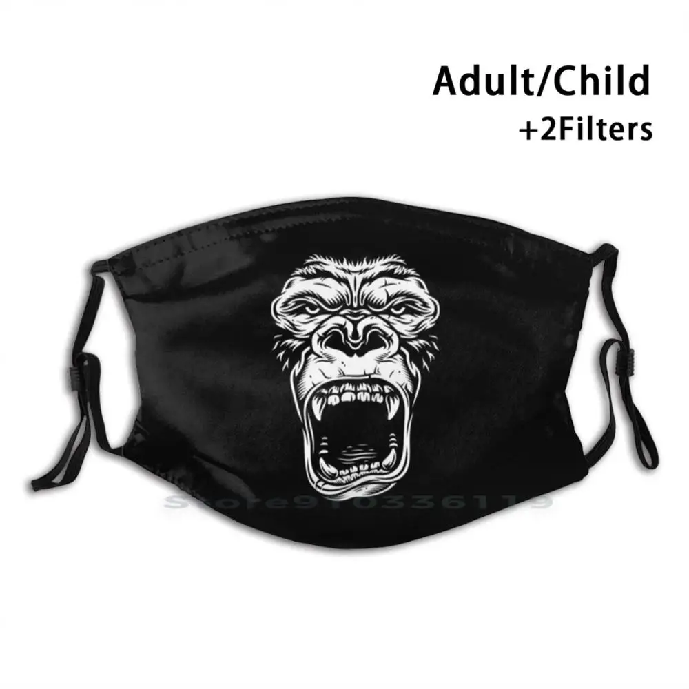 Face Of Gorilla On White Print Reusable Mask Pm2.5 Filter Kids Ape Monkey Awesome Cool Animal Black | Аксессуары для одежды