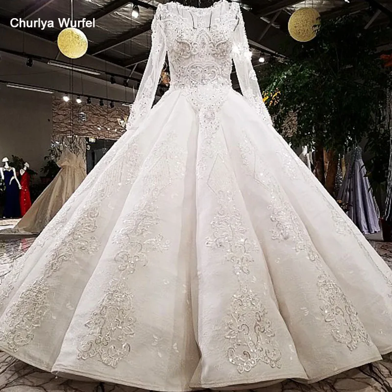 LS62312 подвенечное платье с длинным рукавом2018 Роскошное свадебное платье с длинными рукавами с шейным платьем с бриллиантами