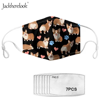 

Cartoon Corgi Print Face Masks with 7pcs Anti Dust Filter Pet Dog Animal Design Face-muffle Cute Animal Pattern Cycling Masks
