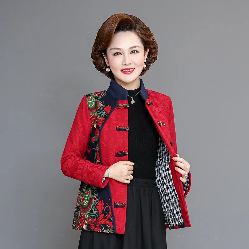 Traditional Chinese Style Autumn Women Cotton Warm Retro Fashion Printed Jackets Cardigan Outerwear Coat Tops Oriental Clothing