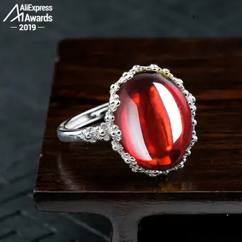 

10*14mm 6.18 Sale S925 Sterling Silver Australia Ruby Rings good taste Rings handicraft Gemstone Retro Chalcedony