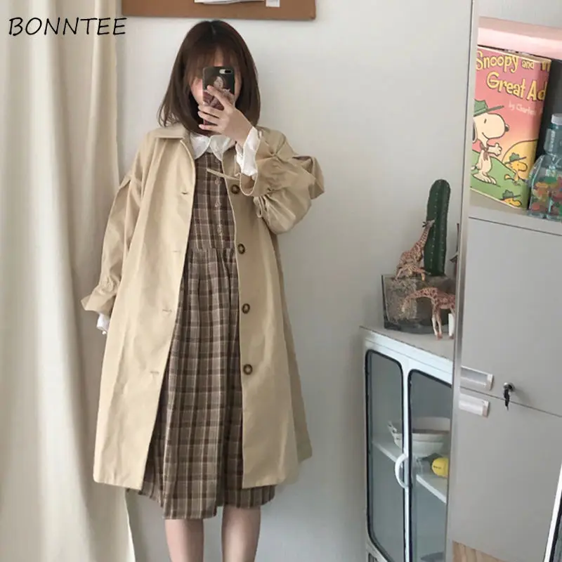 Gabardina larga holgada para mujer, ropa de calle sencilla Harajuku, cazadora elegante de uso diario, estilo clásico que combina con todo, Ins
