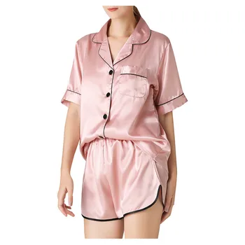 

1Set Sleepwear Womens Simulation Button Summer Short Sleeve Pocket Sleepwear Comfortable Short Nightwear Sets pijamas feminino
