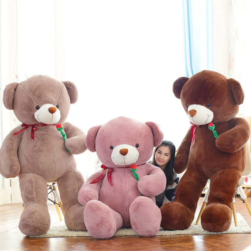 

Plush Toys Rabbit Fur Ribbon Teddy Bear Carrying Rose Couples Teddy Bear Wedding Gift Hugging Teddy Bear