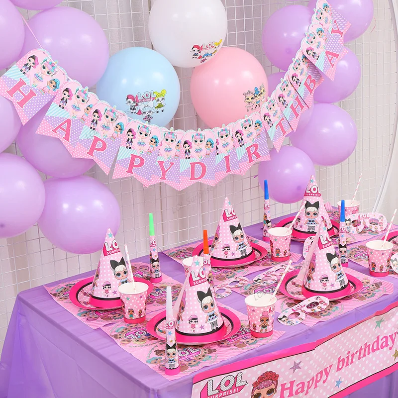 Lol Surprise Dolls Happy Birthday Party Decorations Kids Supplies Cake Stand L O L Theme Straws Tableware Cup Cake Plates Spoon Aliexpress