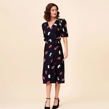 

HIGH QUALITY Newest Fashion 2020 Runway Dress Women's Short Sleeve Carnation Print V-neck Casual Dress