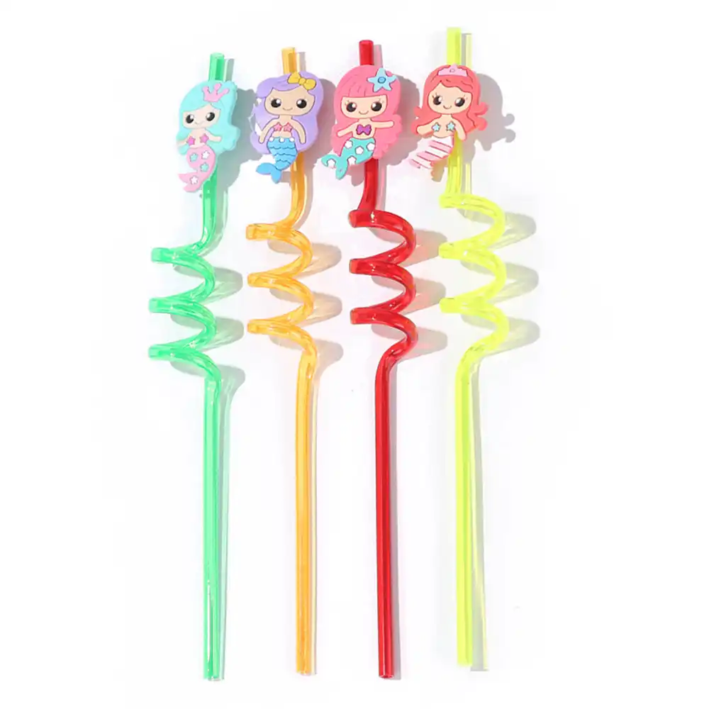 4 10個の漫画マーメイドわらpvcストローの誕生日パーティーお祝い用品装飾海世界ストローバーアクセサリー Disposable Party Tableware Aliexpress
