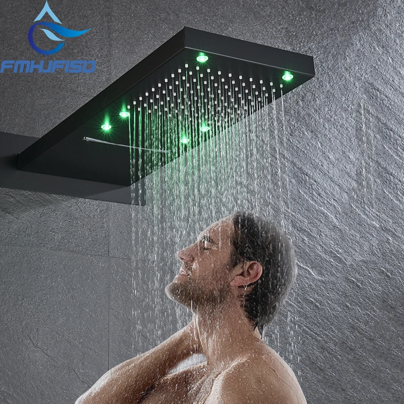 LED Shower Head Handheld Bathroom Waterfall Rain Sprayer 23cm Blue Light 