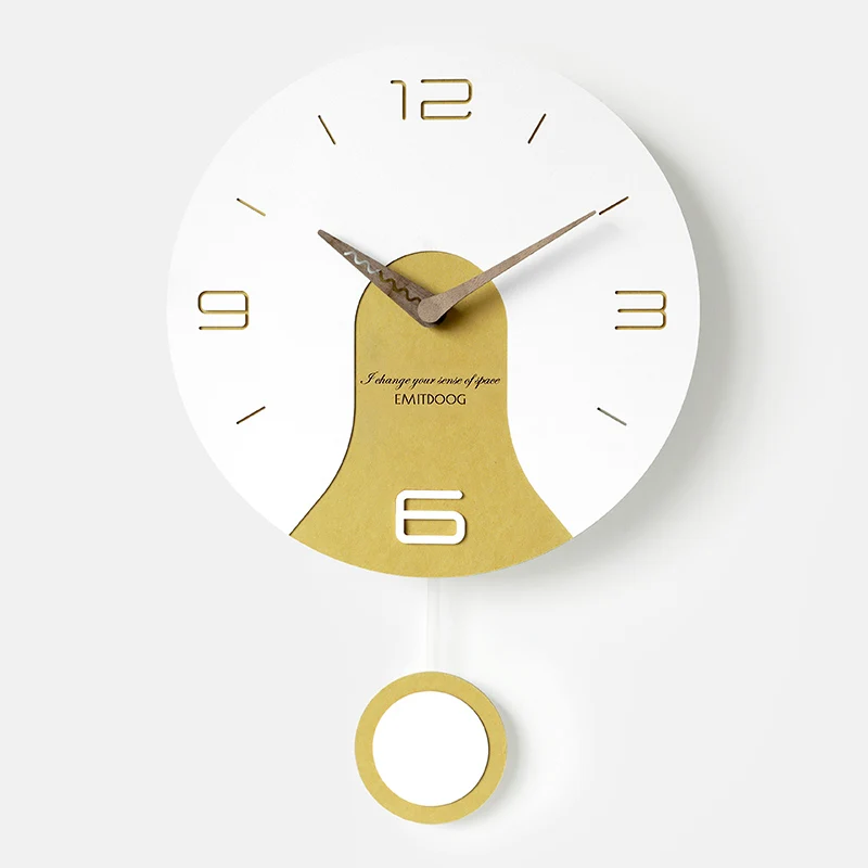 Creative Swing Wall Clock Brief Design Wood Minimalist Wall Clock Nordic Quartz Zegarek Na Sciane Living Room Home Decor SS60WC - Цвет: yellow