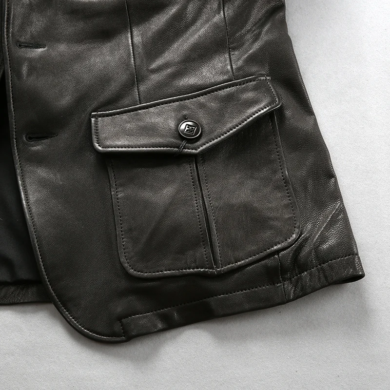 Male Sheep Leather Jackets Designer Luxury Thick Genuine Leather Classic Vintage Form Coat Male Brand Single Breasted Jacket