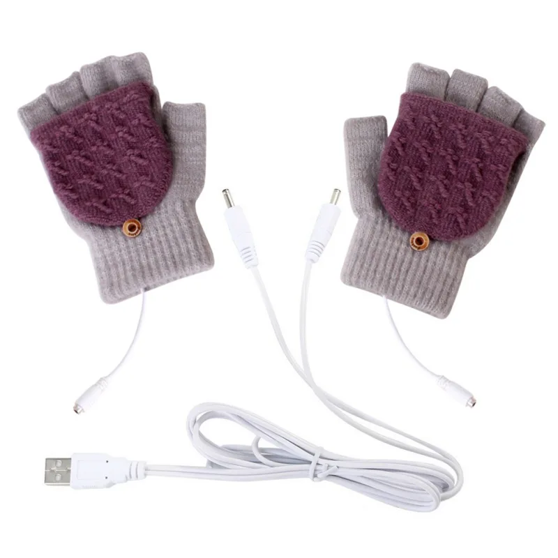 USB, для взрослых, с подогревом, мужские перчатки, женские, зимние, детские, теплые перчатки, вязанные, на половину пальца, перчатки для мальчиков и девочек, Простые перчатки