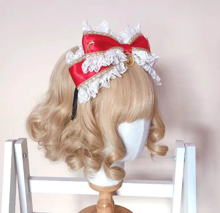 Звезда и клубника сладкий головной убор ручной работы бант Hairband KC обруч с лентой Лолита кружева дизайн милый красный+ белый+ золотой