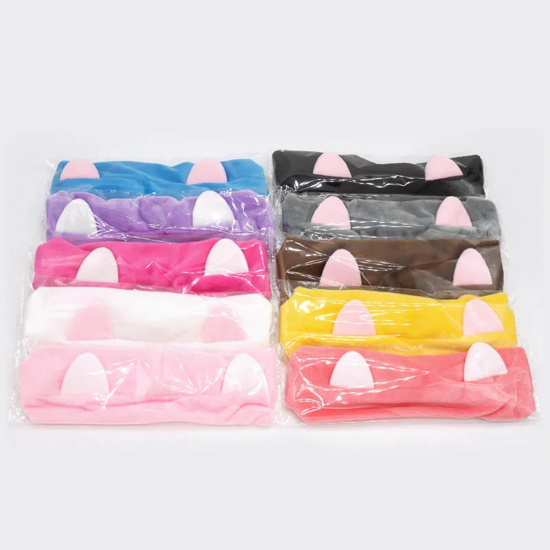 Коралловый флис Hairbow повязка на голову для мытья лица макияж Женская банная маска Милая повязка на голову с кошачьими ушами эластичные мягкие аксессуары для волос в виде тюрбана