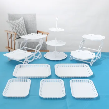 

Wedding White Cake Stand Table Ornaments Lace Plastic Cake Plate Fruit Dessert Cake Cupcake Plates Birthday Dessert Tableware