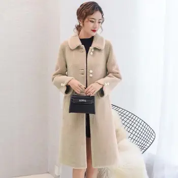 

Women 2020 Winter Real Lambswool Fur Coat Jacket Female Elegant Thicken Warm Outwear Ladies Granular Sheep Sheared Overcoat L659