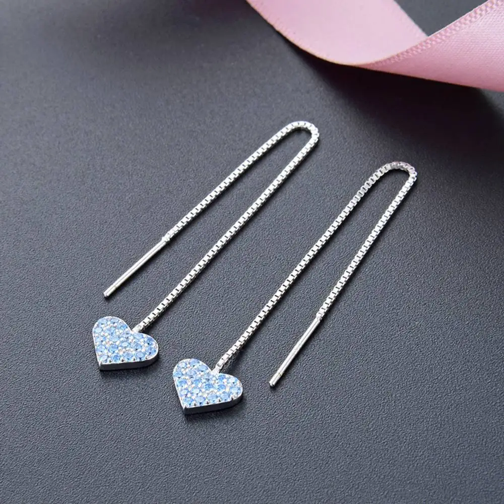 

S925 Sterling Silver Diamond Long Love Earrings Women's Korean Version Simple Versatile Exquisite Earrings Silver Jewelry