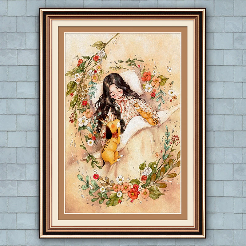 

Needlework DIY Printed Cartoon Girl Cross stitch Sets For Full embroidery Four patterns Leisure time Cross-Stitch kit home decor