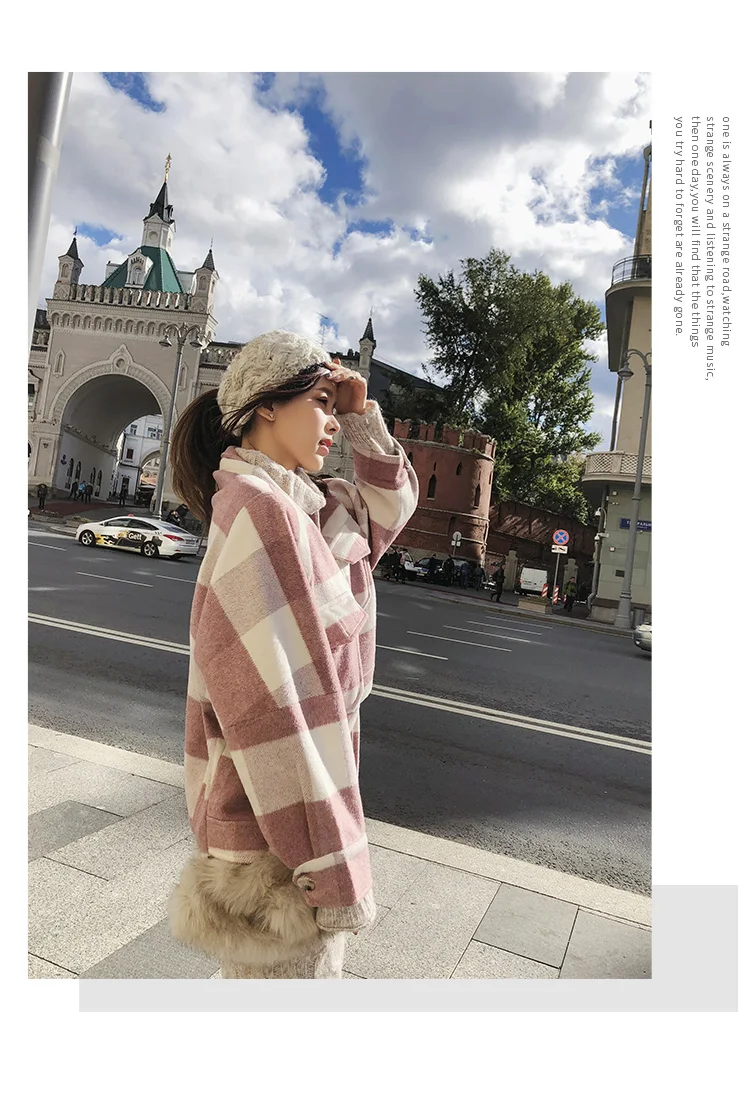 Шерстяное женское осеннее пальто зимнее новое пальто Женская куртка с длинными рукавами Повседневное клетчатое короткое пальто