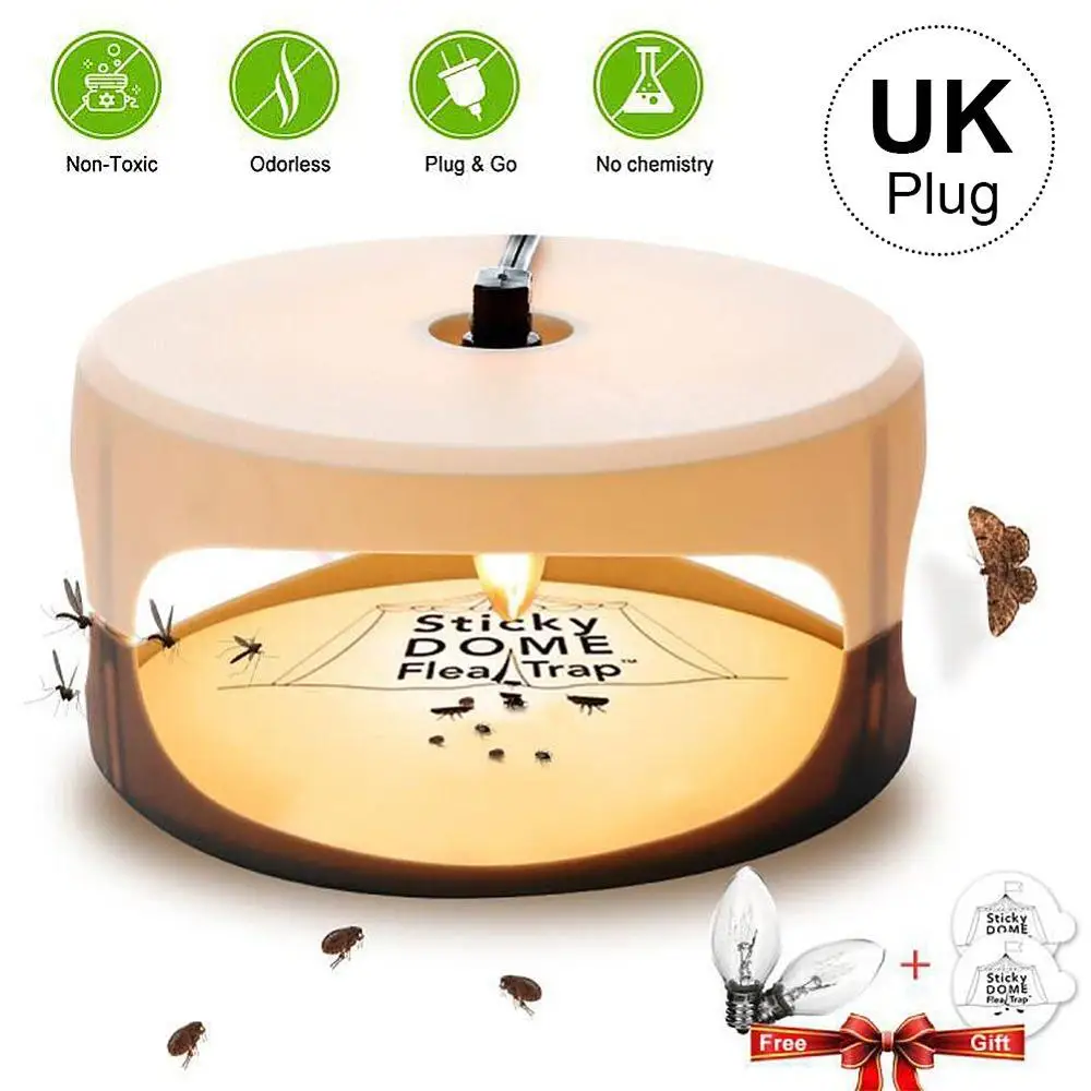 UK Plug Купольная Ловушка-ловушка для насекомых, средство для удаления блох, не ядовитое, набор из 1 ловушки, 2 супер липких диска, 2x7 Вт, лампа для домашнего использования - Цвет: UK Plug