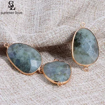 

5PCS Real Natural Stone Charms for Bracelet Earring Making 2 Hole Connector Gold Meatl Pendant DIY Jewelry Findings Accessories