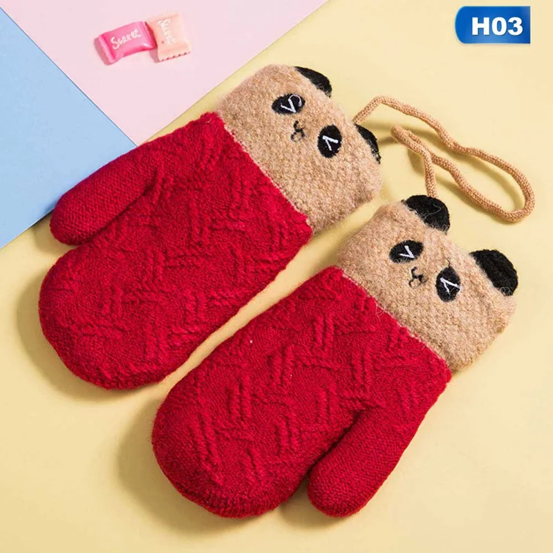 GLV0656H03 Детские перчатки с милыми рисунками из мультфильмов, теплые перчатки для мальчиков и девочек на зиму и осень, вязаные плотные детские варежки на палец - Цвет: GLV0656H03