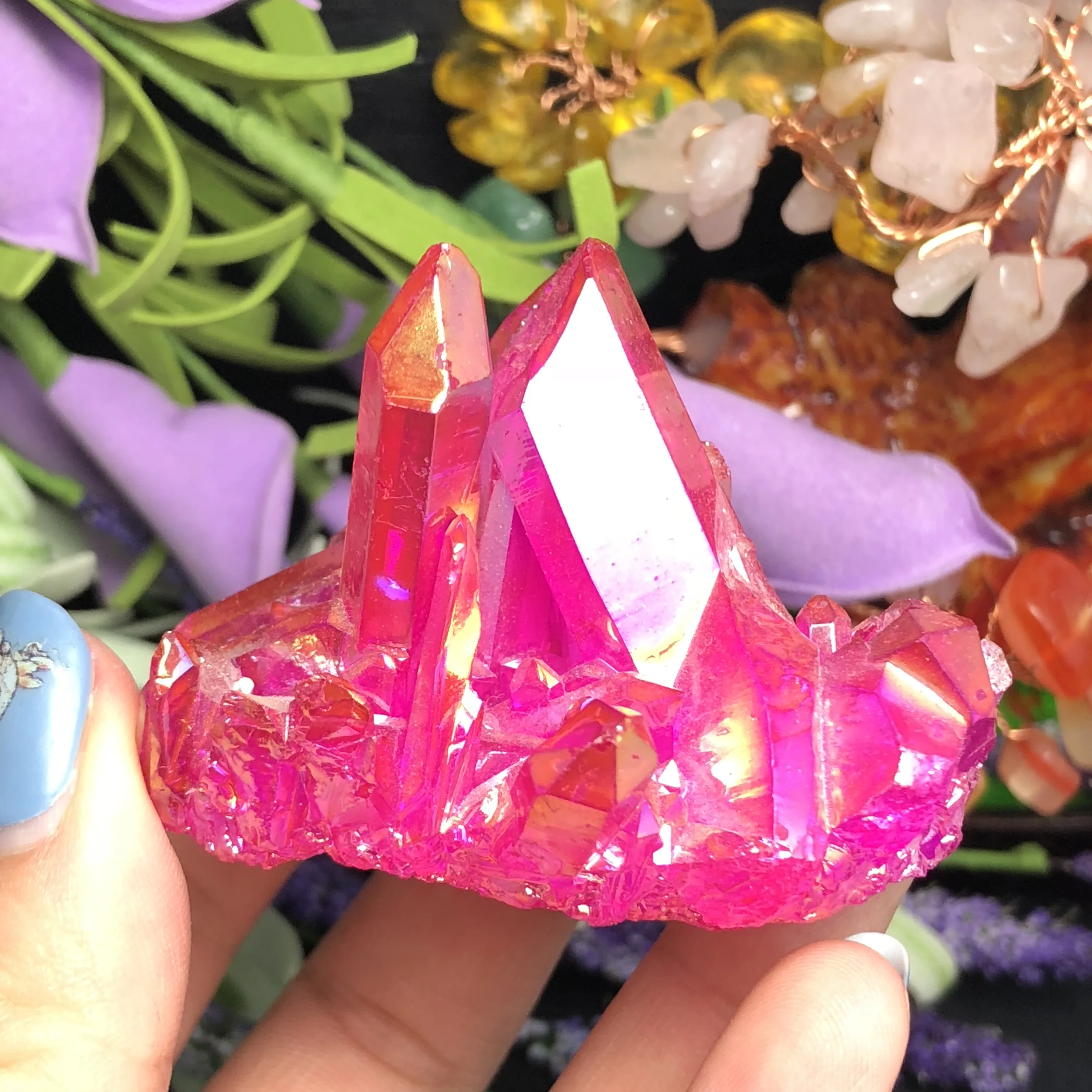 

Aura Quartz Crystal Cluster Angel Aura Natural Quartz Crystal Druzy Geode Specimen Minerals Reiki Healing Chakra