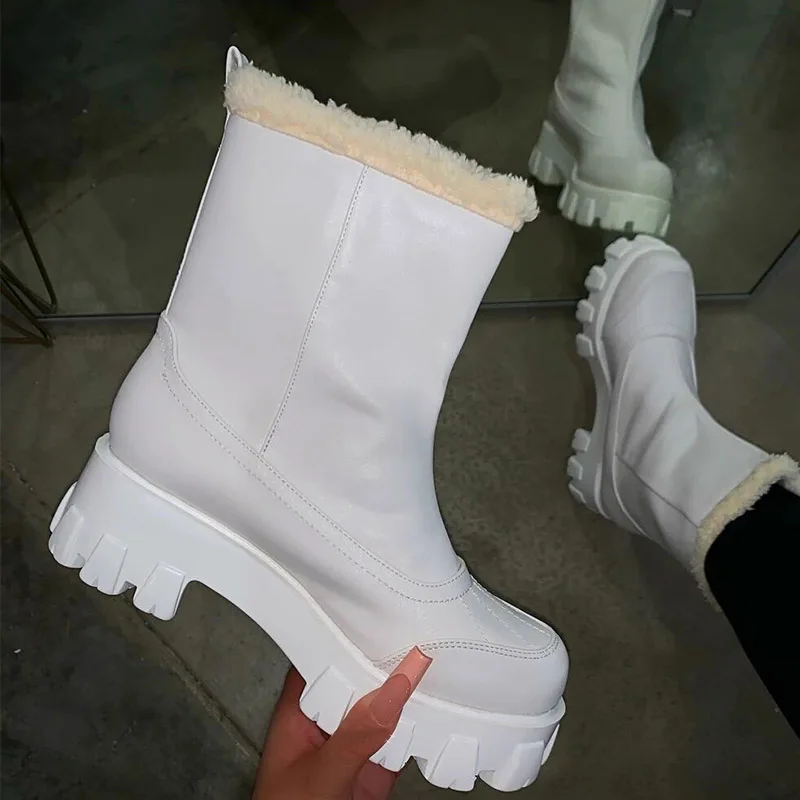 

2020 Winter New Fashion Women Boots Thick Bottom Ankle Boots Platform Wedge Shoes Round Toe Slip On Fur Warm Botas Mujer