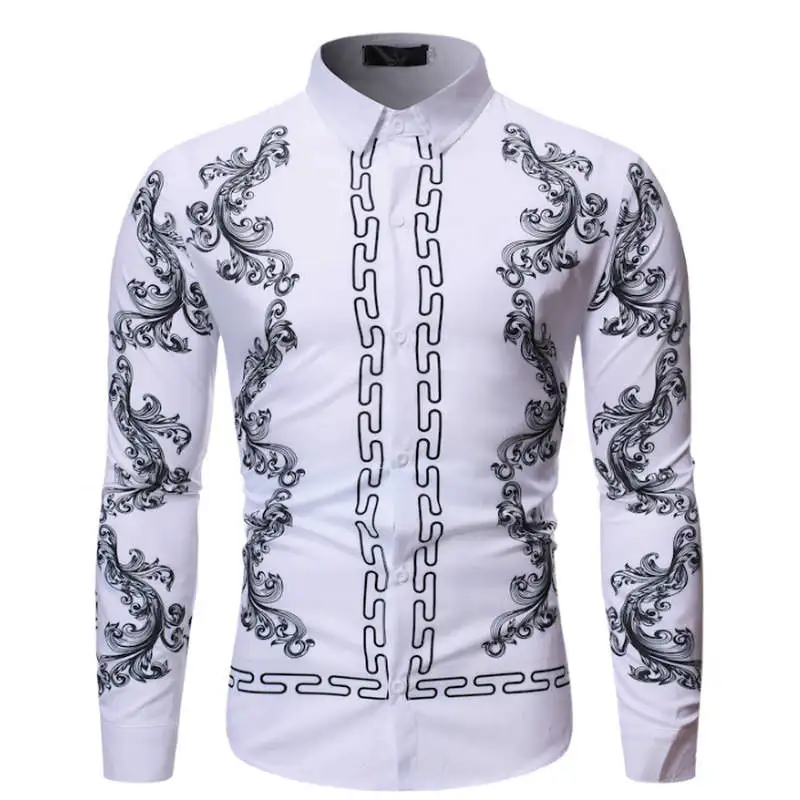 TX44 white Новинка осени, Мужская футболка с цветочным принтом, мужская рубашка с длинным рукавом с 3D принтом, рубашка с длинным рукавом, мужская Тонкая рубашка с цветочным принтом, топы - Цвет: TX44 white