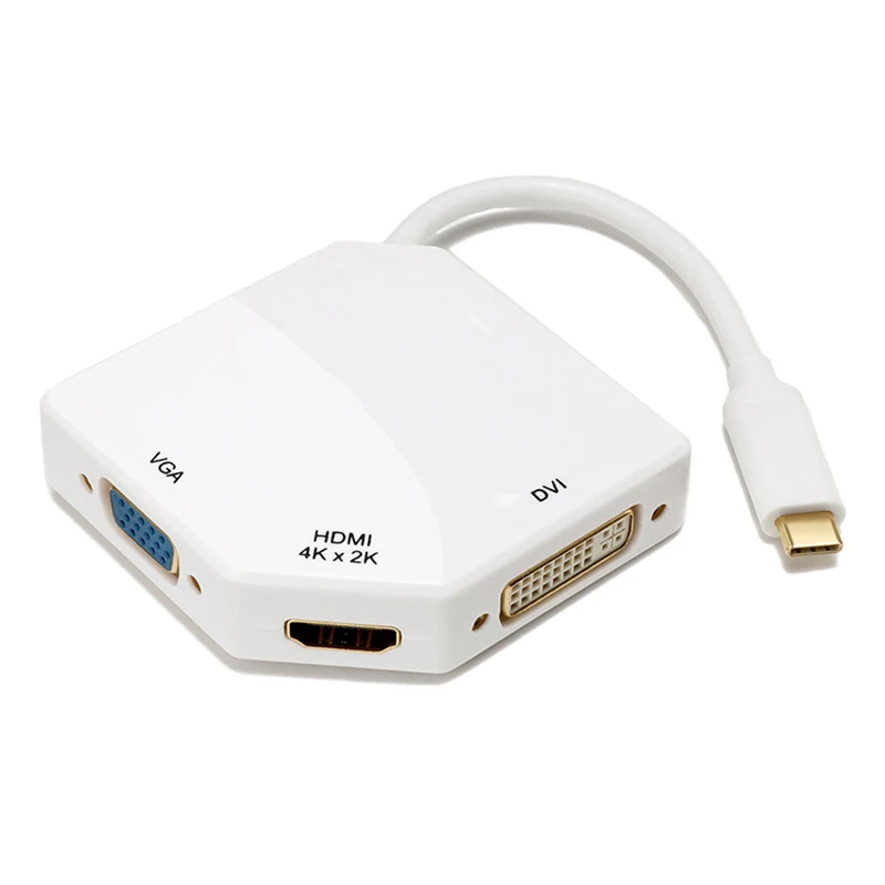 white USB-C к HDMI VGA DVI многопортовый адаптер Тип-C HDMI 4K 3 в 1 Многофункциональный кабель конвертер IJS998 - Цвет: white